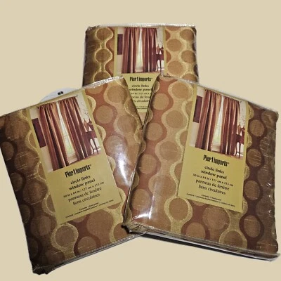 Pier 1 Juego de 3 Cortinas de Ventana Panel Forrado 50x84 Oro Círculo Eslabones Patrón NUEVO Foto 1 de 4