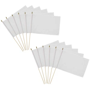 1 Dozen Solid White 12x18in Stick Flags Solid Color Handheld Flags - Picture 1 of 2