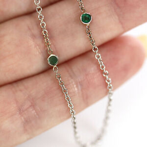 0.25 ctw Natural Bezel Set 4 Green Emerald Solid 14k White Gold Station Necklace