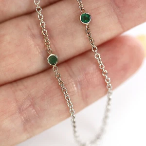 0.25 ctw Natural Bezel Set 4 Green Emerald Solid 14k White Gold Station Necklace - Picture 1 of 5