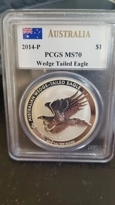 2014 P Australian Wedge Tailed Eagle Silver $1 PCGS MS70 John M. Mercanti Signed - Image 1 of 4