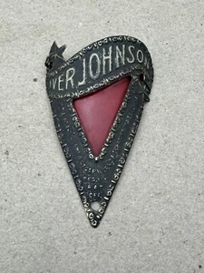 Vintage Iver Johnson Bike Bicycle Head Badge with Red Backer Original Patina - Picture 1 of 7
