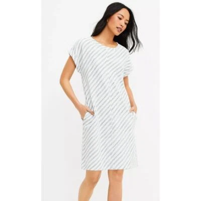 Lou & Grey White Blue Striped Boucle Pocket Dress     Size: M - Image 1 of 4
