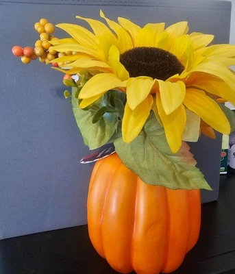 Pumpkin With Floral Arrangement (Orange, White, and Red) $18.99 each - Image 1 of 4