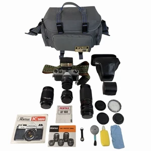 Pentax SLR K1000 35mm Camera Asahi SMC Lenses Filters Flash Strap Cover Case LOT - Picture 1 of 24