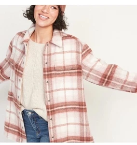 NUEVO CON ETIQUETAS OLD NAVY Cazadora Grande a Cuadros Talla Grande 4XL 28 30 Acogedora Cabina Rosa Beige - Imagen 1 de 7