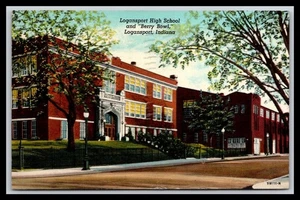 Logansport High School, and "Berry Bowl,", Logansport, Indiana - Old Postcard H3 - Picture 1 of 2