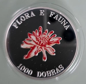 MDS SAO TOMÉ & PRINCIPE 1000 DOBRAS 1995 PP "ROSE", SILBER MIT TEILCOLORATION #S - Bild 1 von 2