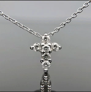 Roberto Coin 18k White Gold Diamond Tiny Treasures Cross Pendant 18" Necklace - Picture 1 of 18