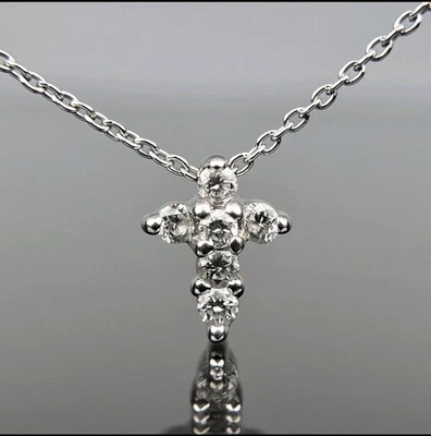 Roberto Coin 18k White Gold Diamond Tiny Treasures Cross Pendant 18" Necklace - Image 1 of 4