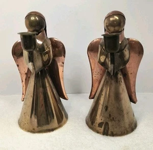Vintage Brass & Copper Set Of 2 Angel Candle Holders 9 In Tall Holidays Decor - Picture 1 of 11