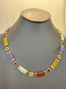 14k Multistone Jade Edelstein Halskette 18" Hong Kong Vintage Amethyst/Citrin/per - Bild 1 von 5