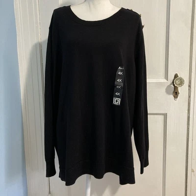 Nuevo Suéter Liz Claiborne 100% Algodón Negro Cuello Redondo LS Para Mujer’s 4X Foto 1 de 4