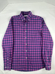 Gustin Brushed Herringbone Gingham Magenta X Navy Plaid LS Shirt Men’s Small EUC - Picture 1 of 11