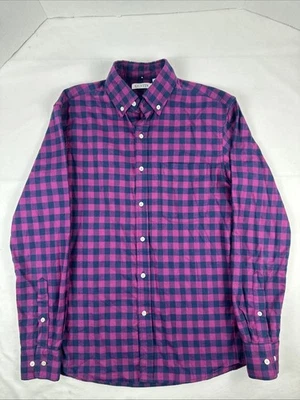 Gustin Brushed Herringbone Gingham Magenta X Navy Plaid LS Shirt Men’s Small EUC - Image 1 of 4