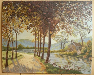 SIGNED, VINTAGE OIL PAINTING RIVER PLEIN AIR REALISM BLEND IMPRESSIONIST TREES - Picture 1 of 14