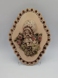 Antike Porzellan Haube Mädchen Figur Rote Rose Statue Wanddeko 1971 Set 2 - Bild 1 von 22