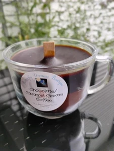 Homemade Yummy Coffee scented Layered 18 oz Glass Coffee Mug Beeswax Candle - Picture 1 of 26