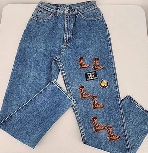 Gitano Vintage Women's 10 Long MOM Jeans Patches Western Cowboy Boots Upcycled - Picture 1 of 24
