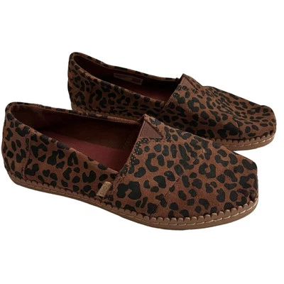 TOMS Girls Alpargata Leopard Leather Wrapped Slip On Flats Size 5.5 Brown Casual - Image 1 of 4