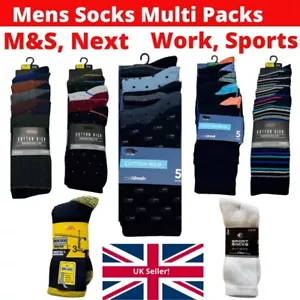 Mens Ex M&S Next Multi Pack Socks Sports Work Cotton Rich Plain Patterned 6-11 - Picture 1 of 38