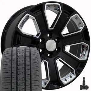22" Black & Chrome 5660 Wheels & 285/45 Bridgestone Tires Fit Tahoe Silverado - Picture 1 of 5
