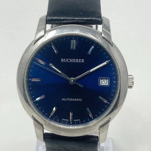 Bucherer Automatic Watch Men 36mm Silver Tone Date Blue Dial 2824.901 Swiss Made - Picture 1 of 19