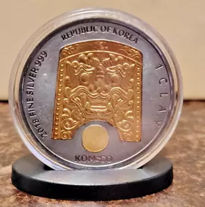 2018 1 OZ. SO. KOREA SILVER 1 CLAY CHIWOO CHEONWANG -24KT GOLD & BLACK RUTHENIUM - Picture 1 of 6