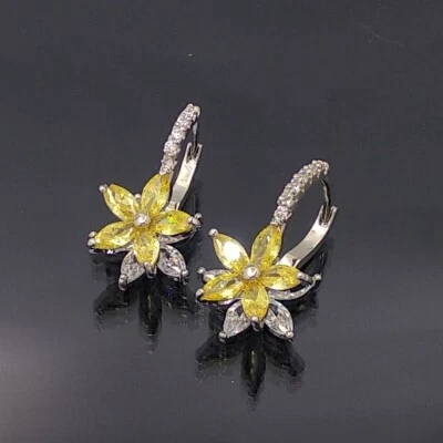 18K White Gold Filled Stunning Italian Canary Gemstone 18ct GF Earrings 20mm - Image 1 of 4