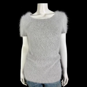 70% Angora Fuzzy Vintage GAP grau Pullover Kurzarm Pulli 31 in Brustweite - Bild 1 von 10