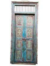 Antique INDO PORTUGUESE Doors Rustic BLUE Teak Door Veranda Architecture Design