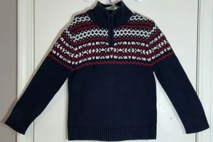 Izod Little Boy's 5/6 Sweater Pullover Navy Blue Red/White Geometric Pattern EUC - Picture 1 of 10