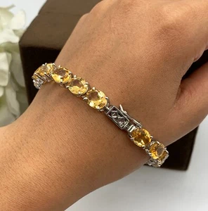 Natural Citrine 6 X 8 MM Oval Cut Bracelet 925 Sterling Silver Tennis Bracelet - Picture 1 of 12