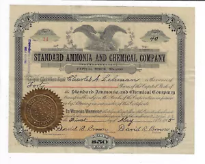 NEW JERSEY 1895 Standard Ammonia & Chemical Company Stock Certificate #14 - Picture 1 of 2