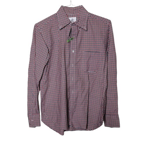 THOM BROWNE Camicia abito Brooks Brothers in pile nero Thom marrone a scacchi rosso abbottonato taglia 15