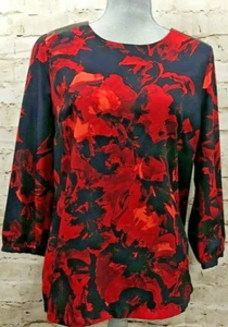 MERONA Womens Large Red Black Designer Tunic VDay Light Weight Top GUC - Picture 1 of 6