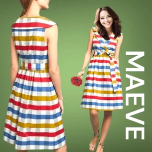 Maeve by Anthropologie Cricket Club Striped A-Line Midi Dress Multi-Color Size 4 - Picture 1 of 11