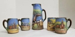 RICK WISECARVER Pitcher & 4 mug Set 1988 "Wihoa's Limited Art Pottery" Y-bridge - Picture 1 of 4