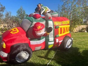 Christmas Santa Fireman FIRE TRUCK YARD DECOR~Animated Airblown Inflatable 6x7.5 - Picture 1 of 17