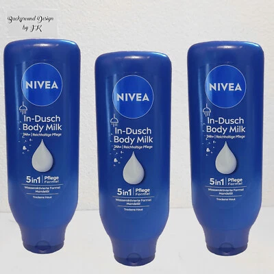  3x 400ml Nivea In Dusch Body Milk reichhaltige Pflege trockene Haut m. Mandelöl - Bild 1 von 2