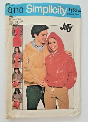 Patrón de simplicidad de los años 70 8110 Miss Hombres Sudadera con capucha Cordón Top Chaqueta Pecho 32-34 UC Foto 1 de 3