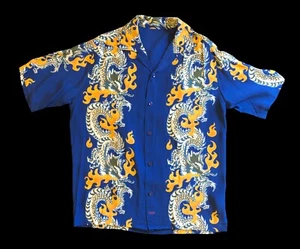 VTG GUESS MED RETRO HAWAIIAN SHIRT W FLAMING DRAGON STRIPES - Picture 1 of 4