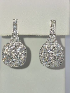 925 STERLING SILVER WHITE GOLD OVERLAY MOISSANITE DVVS1 DROP EARRINGS - Picture 1 of 10