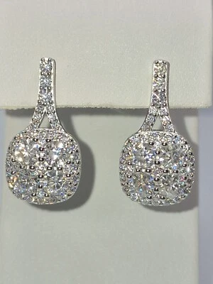 925 STERLING SILVER WHITE GOLD OVERLAY MOISSANITE DVVS1 DROP EARRINGS - Image 1 of 4