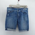 7 For All Makind Denim Shorts Womens Size 28 Bermudal Roll Up Shorts Button Fly