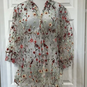 Drapers & Damon's Übergröße 3X Blumenmuster Schmetterling bestickt Netz Bluse Top - Bild 1 von 11