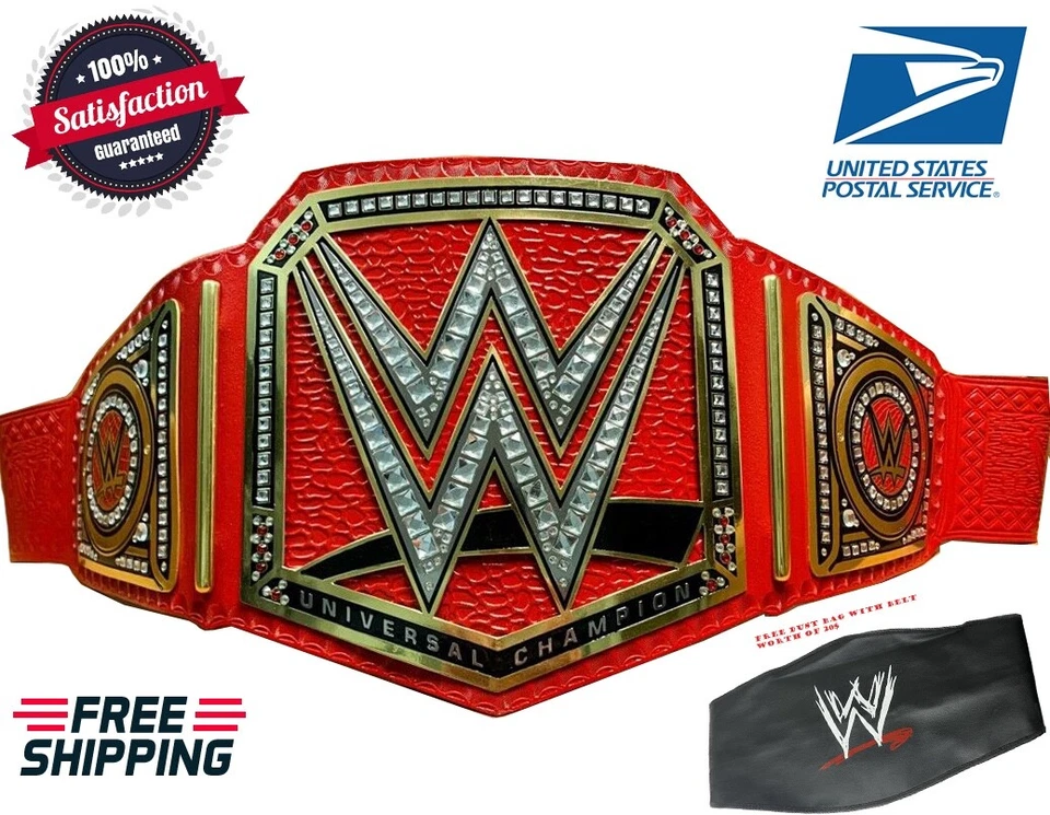 RED WORLD HEAVYWEIGHT CHAMPIONSHIP REPLICA TITLE BRASS BELT BLACK ADULT SIZE - Image 1 of 4