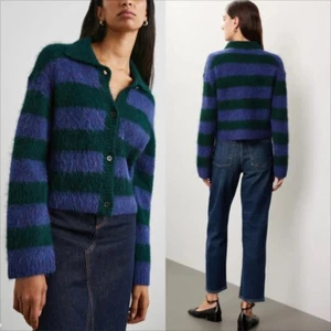 NWT Rails Amber Oxford Sweater Cardigan Size M Womans Purple Green Striped $248 - Picture 1 of 19
