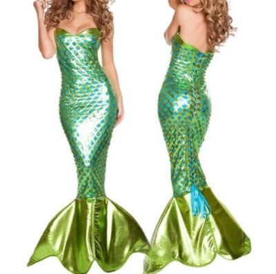 Mermaid Halloween Costume Womens Medium Large Sexy Cosplay Metallic Green Blue - Image 1 of 4