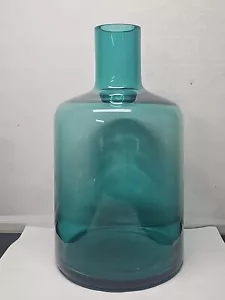 Schöne Vintage mundgeblasene blau grün türkis Vase Kanne Karaffe polierter Rand 8,5" - Bild 1 von 6